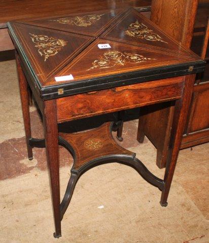 Edwardian inlaid rosewood envelope card table